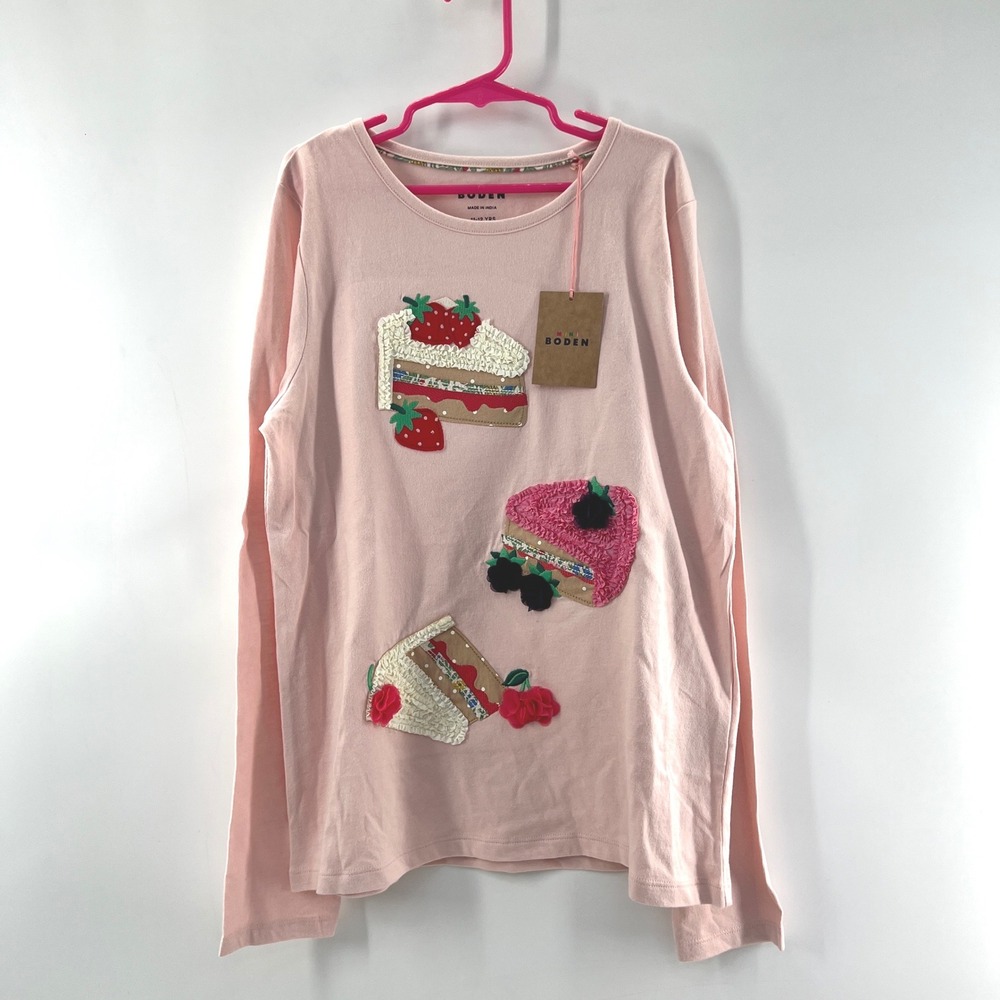 Mini Boden Cake Patch Tee Kids 11-12 Pink Sweet Cotton Ruffle Applique Top